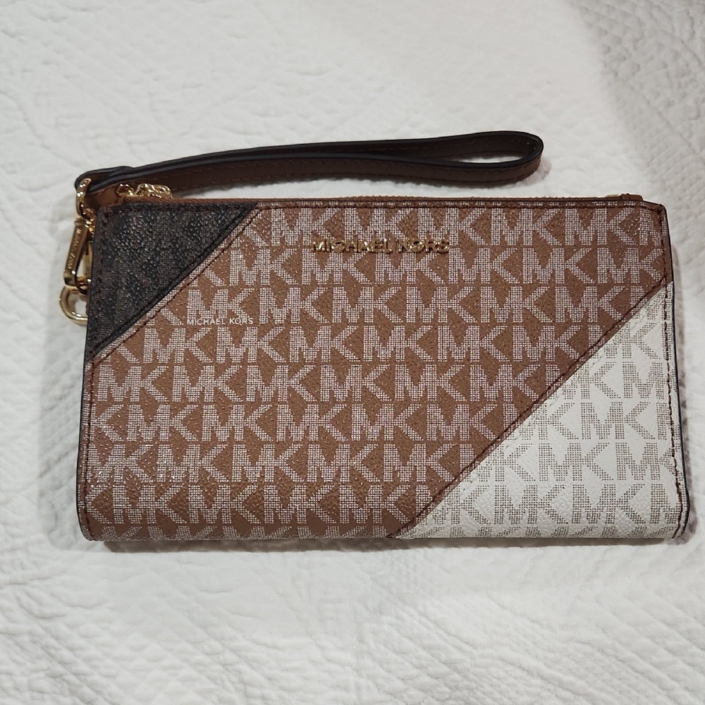 MICHAEL KORS LARGE DOUBLE ZIP WALLET WRISTLET PHONE CASE CLUTCH